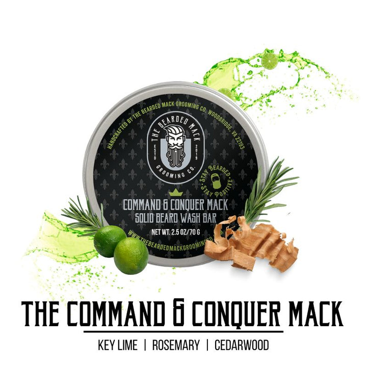 Command & Conquer Mack Solid Beard Wash Bar - Key Lime, Rosemary + Cedarwood Solid Beard Wash Bar The Bearded Mack Grooming CO