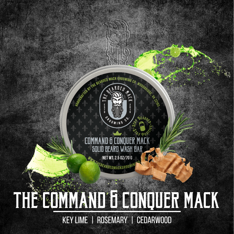 Command & Conquer Mack Solid Beard Wash Bar - Key Lime, Rosemary + Cedarwood Solid Beard Wash Bar The Bearded Mack Grooming CO
