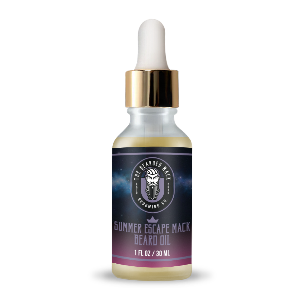 Summer Escape Mack Signature Beard Oil - Gooseberry, Lilac, Leather + Oakmoss