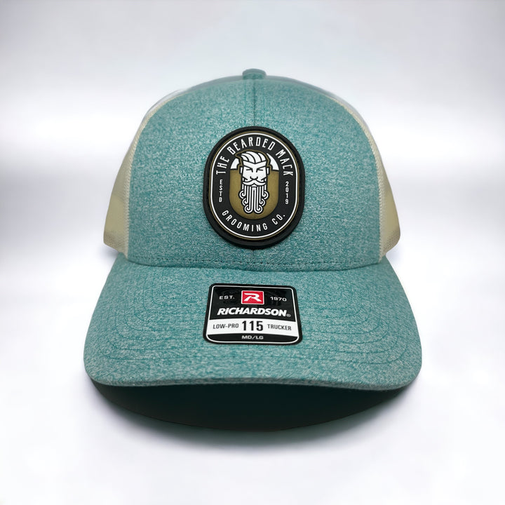 The Bearded Mack Trucker Hat - Richardson 115 Hats The Bearded Mack Grooming CO Green Teal Heather/Birch
