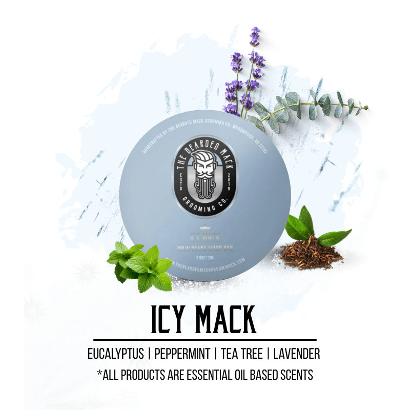 Icy Mack Solid Beard Wash Bar - Eucalyptus, Peppermint + Tea Tree Solid Beard Wash Bar The Bearded Mack Grooming CO