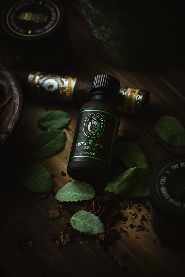 Blackmint Maduro Mack Beard Oil -  Warm Tobacco, Black Tea + Mint Beard Oil The Bearded Mack Grooming CO   