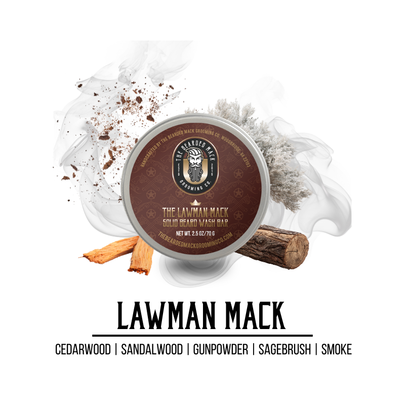 The Lawman Mack Solid Beard Wash Bar | Campfire • Sagebrush • Leather • Gunpowder Solid Beard Wash Bar The Bearded Mack Grooming CO