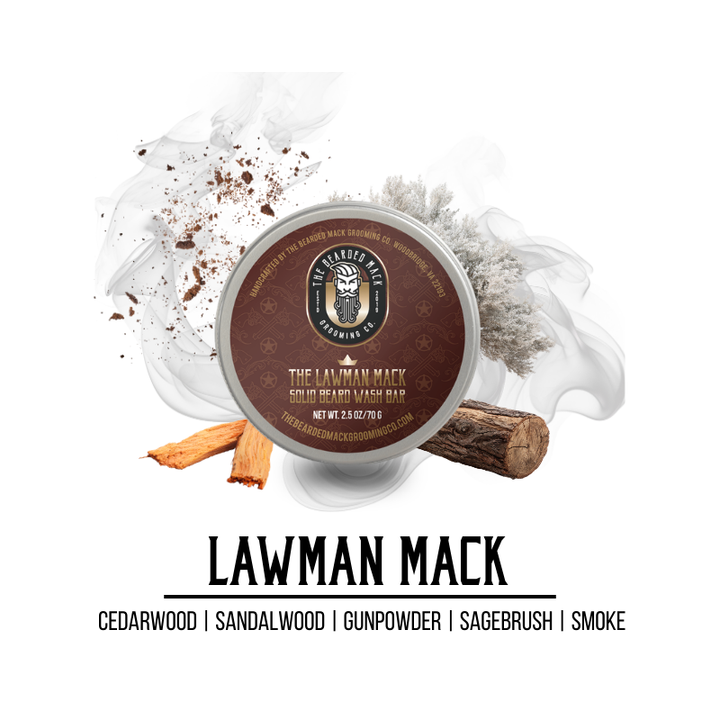 The Lawman Mack Solid Beard Wash Bar | Campfire • Sagebrush • Leather • Gunpowder Solid Beard Wash Bar The Bearded Mack Grooming CO