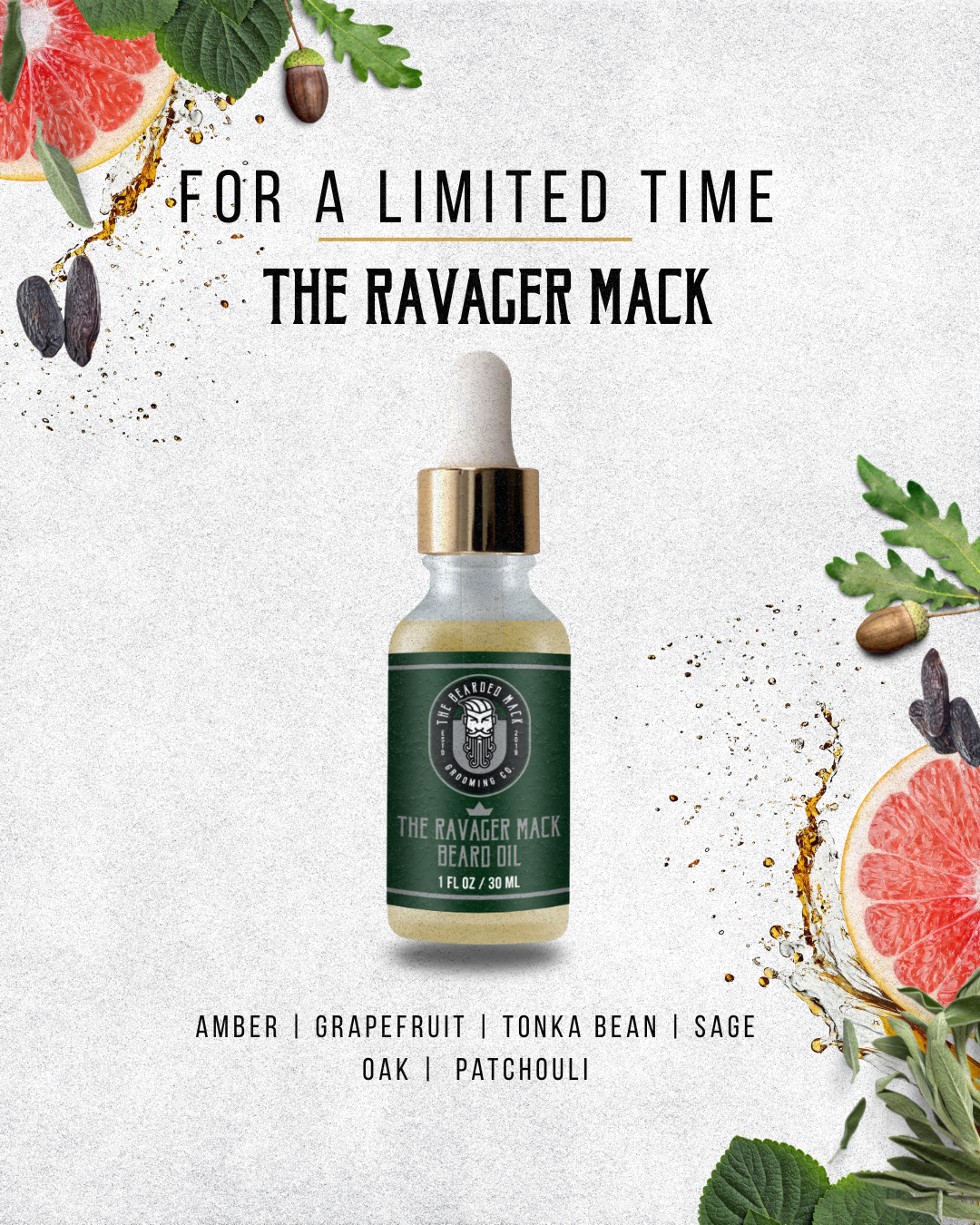 The Ravager Mack Signature Beard Oil - Amber, Grapefruit + Patchouli Beard Oil The Bearded Mack Grooming CO