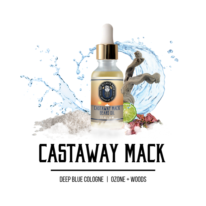 Castaway Mack Signature Beard Oil | Dark Blue Cologne• Ozone • Woods