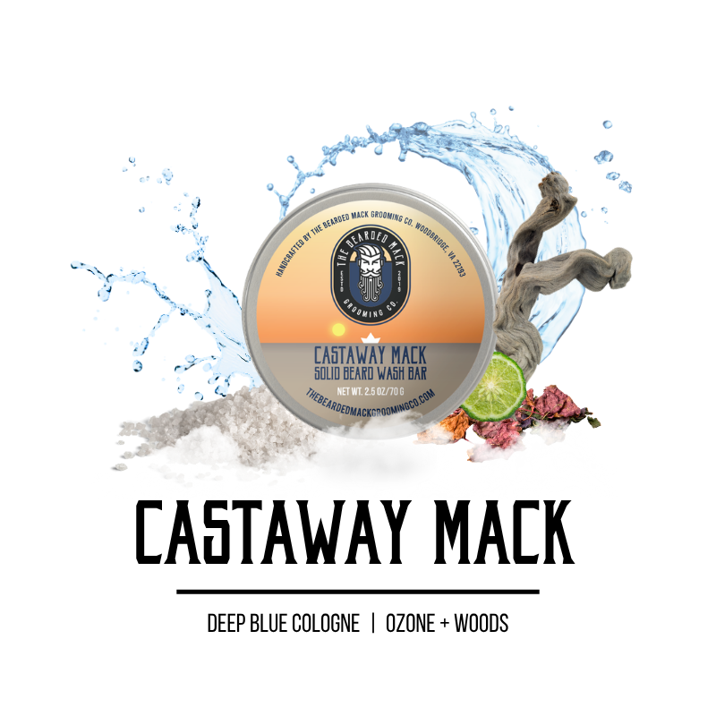 Castaway Mack Solid Beard Wash Bar | Dark Blue Cologne • Ozone.• Woods
