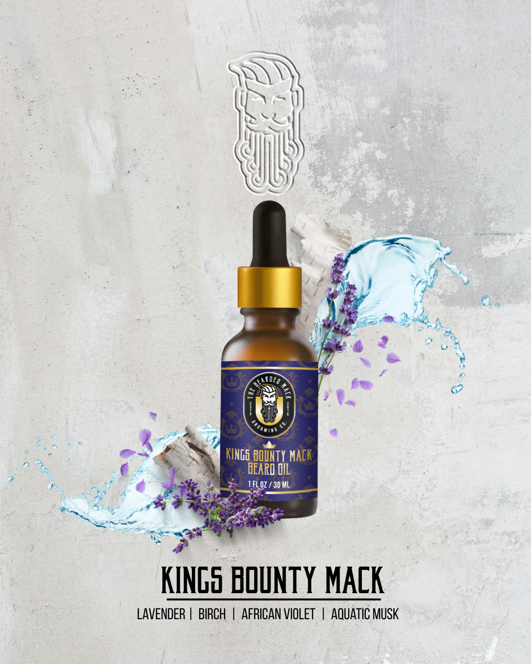 Kings Bounty Mack Signature Beard Oil - Lavender, Birch + Aquatic Musk Beard Oil The Bearded Mack Grooming CO