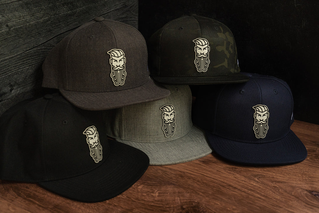 Flat Bill Leather Patch Snapback Hat Hats The Bearded Mack Grooming CO   