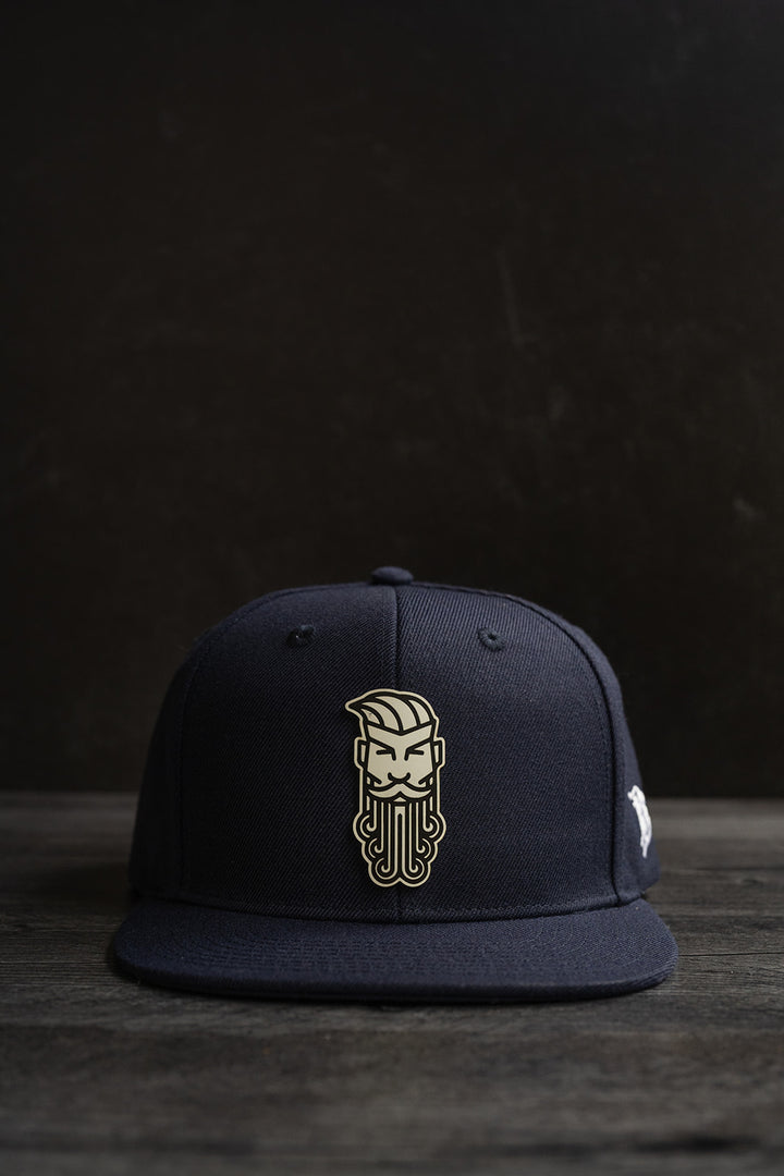 Flat Bill Leather Patch Snapback Hat Hats The Bearded Mack Grooming CO Navy  